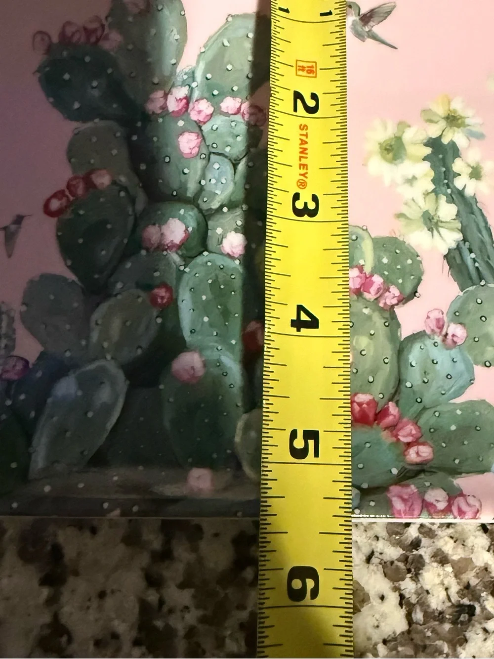 Pink Cactus Floral Tray with Hummingbird Motif